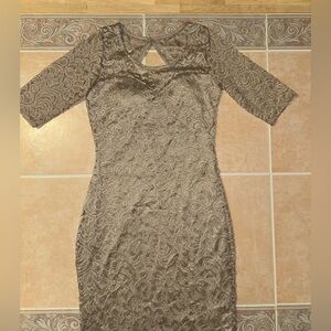 Chic Asymmetrical Lace Dress in Taupe